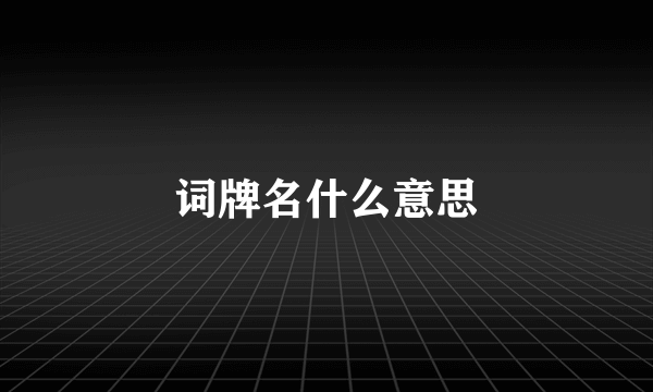 词牌名什么意思