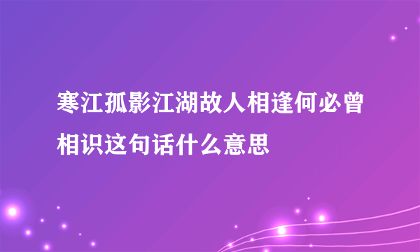 寒江孤影江湖故人相逢何必曾相识这句话什么意思