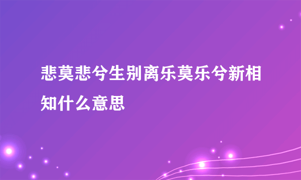 悲莫悲兮生别离乐莫乐兮新相知什么意思