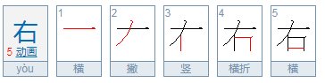 右字的笔画顺序田字格