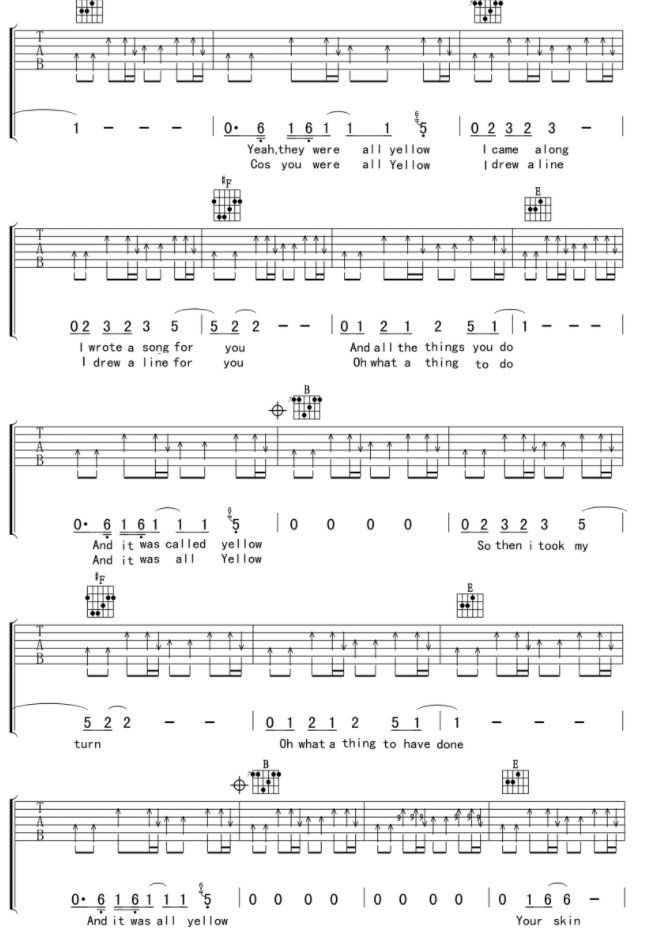 《yellow》吉他谱原版是什么?