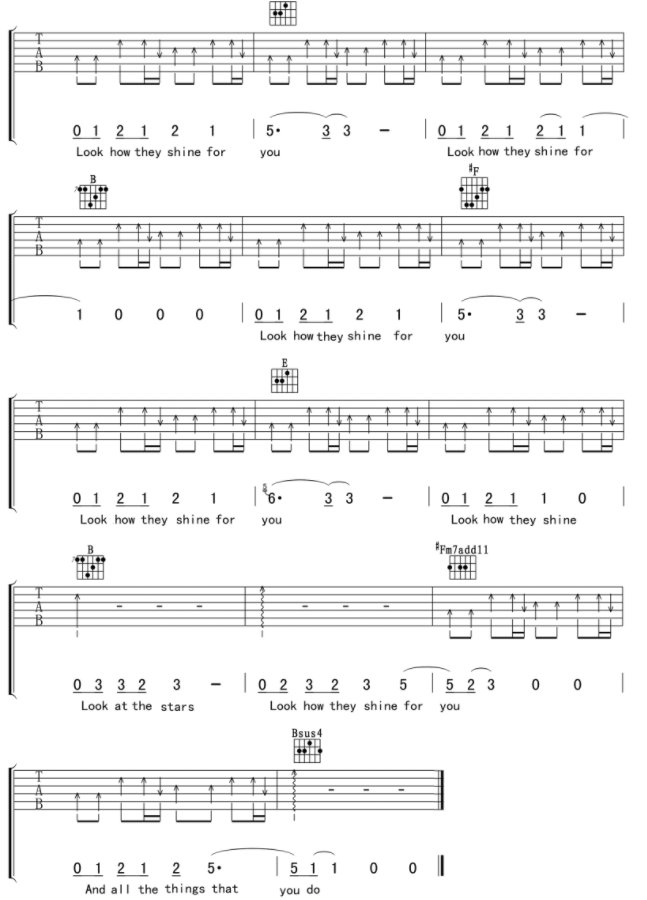 《yellow》吉他谱原版是什么?