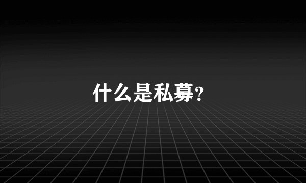 什么是私募？