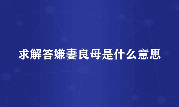 求解答嫌妻良母是什么意思