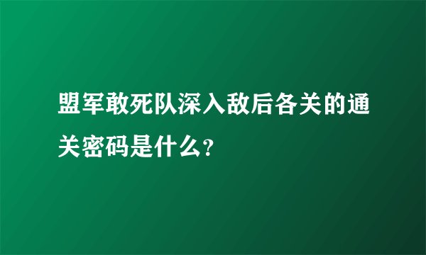 盟军敢死队深入敌后各关的通关密码是什么？