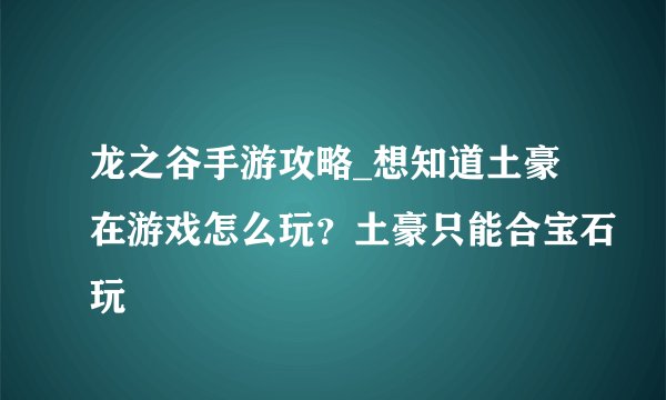 龙之谷手游攻略_想知道土豪在游戏怎么玩？土豪只能合宝石玩