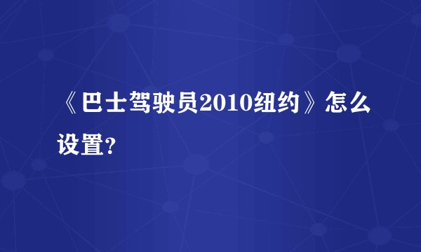 《巴士驾驶员2010纽约》怎么设置？