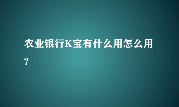 农业银行K宝有什么用怎么用?