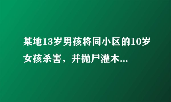 某地13岁男孩将同小区的10岁女孩杀害，并抛尸灌木从，据此判断，该男孩（）刑事责任。