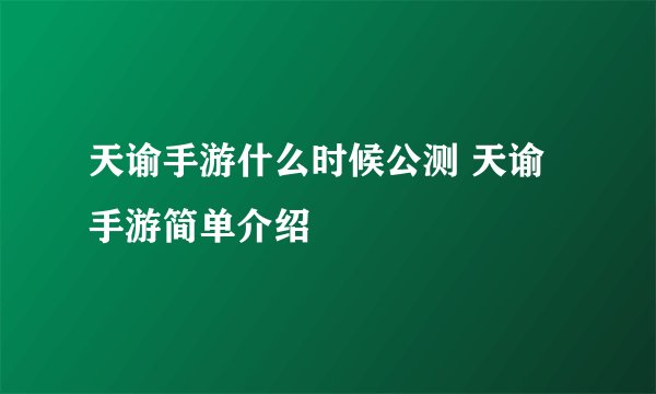 天谕手游什么时候公测 天谕手游简单介绍