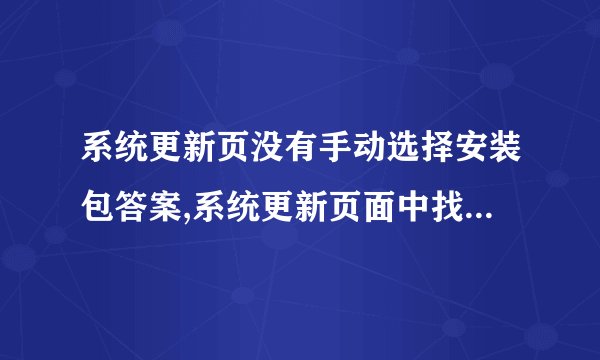 系统更新页没有手动选择安装包答案,系统更新页面中找不到手动选择安装包该怎么办