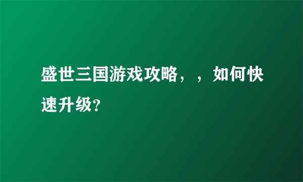 盛世三国游戏攻略，，如何快速升级？