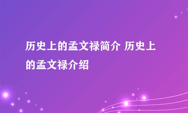 历史上的孟文禄简介 历史上的孟文禄介绍