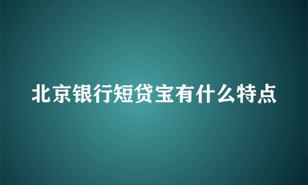 北京银行短贷宝有什么特点
