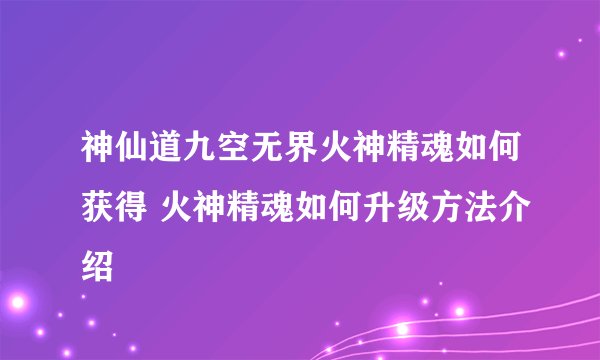 神仙道九空无界火神精魂如何获得 火神精魂如何升级方法介绍