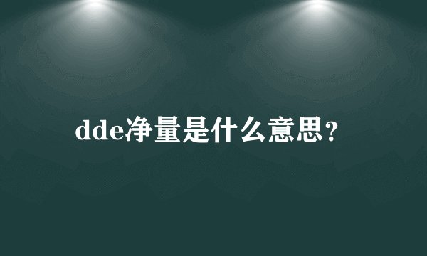 dde净量是什么意思？