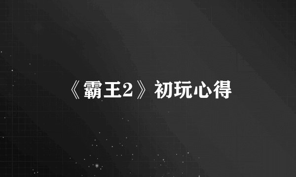 《霸王2》初玩心得