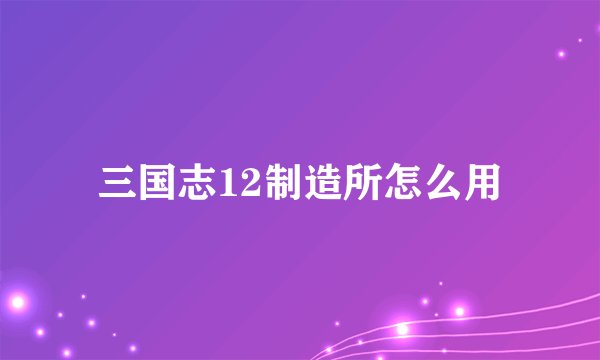 三国志12制造所怎么用