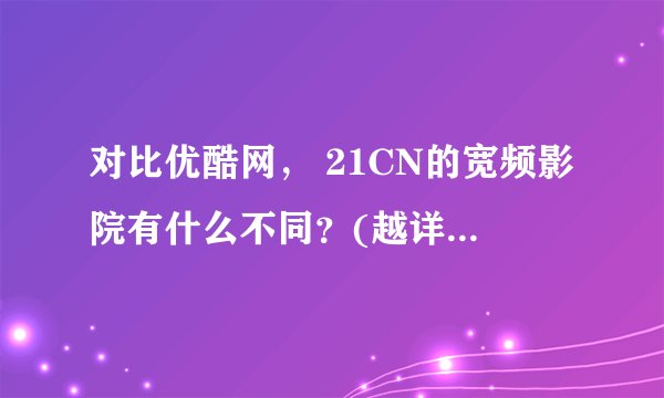 对比优酷网， 21CN的宽频影院有什么不同？(越详细越好)