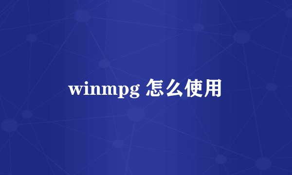 winmpg 怎么使用