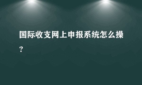 国际收支网上申报系统怎么操？