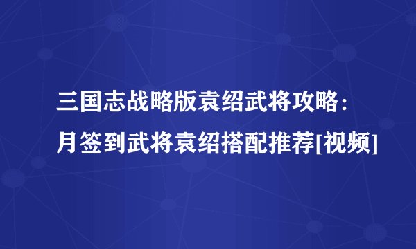 三国志战略版袁绍武将攻略：月签到武将袁绍搭配推荐[视频]
