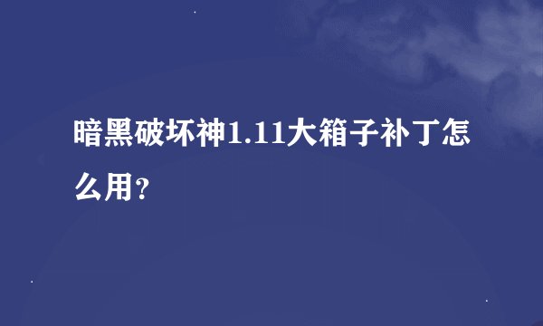 暗黑破坏神1.11大箱子补丁怎么用？