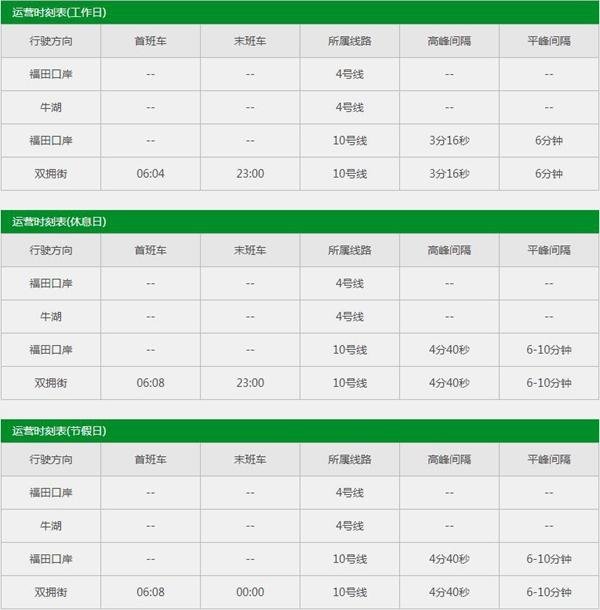 深圳地铁10号线运营时间 首末班车时间表