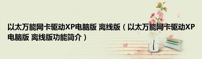 以太万能网卡驱动XP电脑版离线版以太万能网卡驱动XP电脑版离线版功能简介