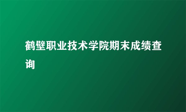 鹤壁职业技术学院期末成绩查询