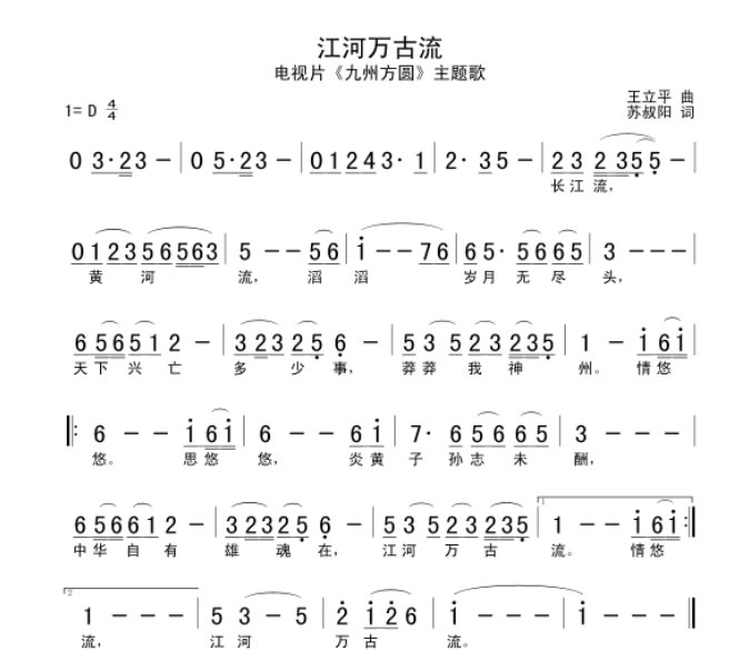 《江河万古流》简谱歌词是什么？