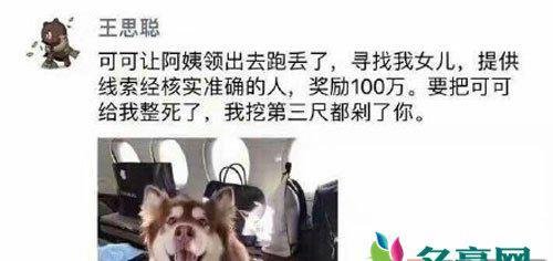 王思聪的狗狗丢失 悬赏百万结局竟然是这样