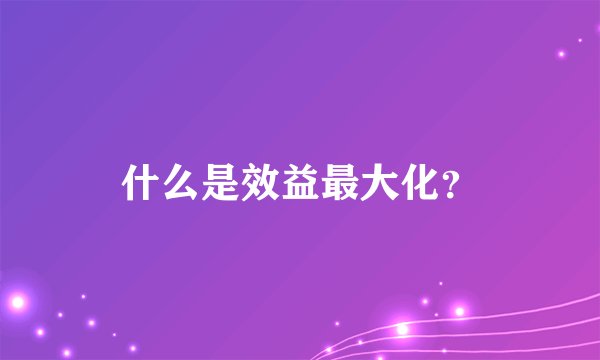 什么是效益最大化？