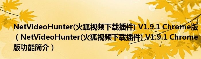 NetVideoHunter火狐视频下载插件V191Chrome版NetVideoHunter火狐视频下载插件V191Chrome版功能简介