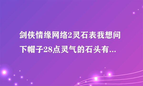 剑侠情缘网络2灵石表我想问下帽子28点灵气的石头有哪些，是几及的...