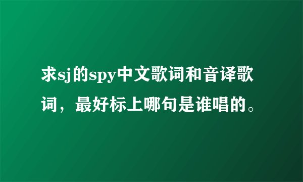 求sj的spy中文歌词和音译歌词，最好标上哪句是谁唱的。