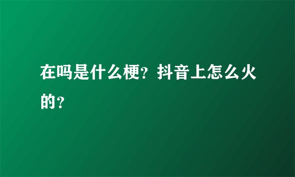 在吗是什么梗？抖音上怎么火的？