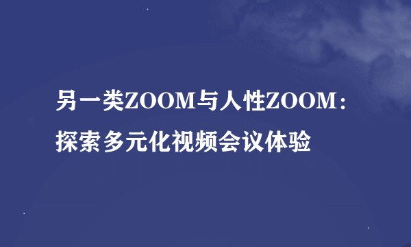 另一类ZOOM与人性ZOOM：探索多元化视频会议体验